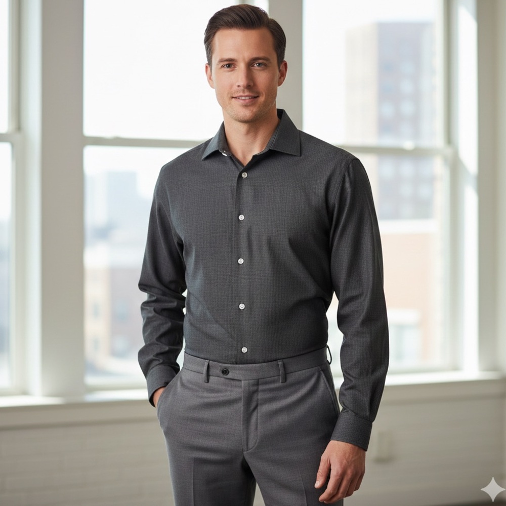 Kenneth Cole Button Up Shirt Cotton Black White Plaid Office Work 18 36 37 Tall